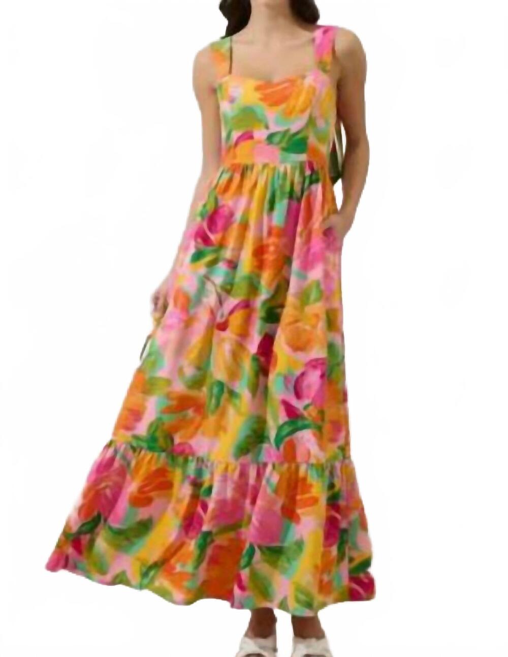 NEW PEACH LOVE floral smocked maxi dress in pink multi